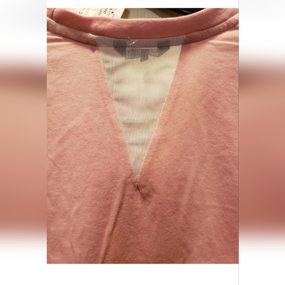 Bebe Sport Top Large PEONY Long Sleeve Sheer White Stripe On Arm Sequins… - Picture 7 of 9